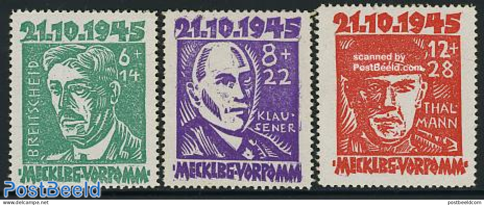Germany, DDR 1945 Mecklenburg-Vorpommern, Fascist Victims 3v, Mint NH, History - Politicians - Unused Stamps