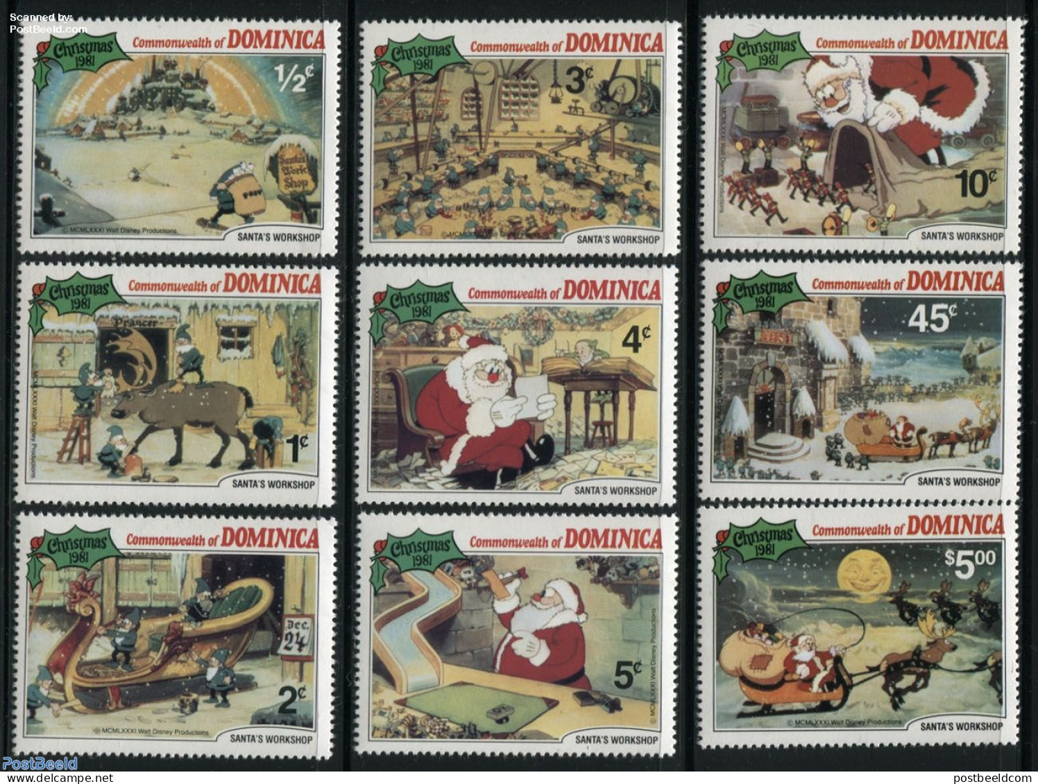 Dominica 1981 Christmas, Disney 9v, Mint NH, Religion - Christmas - Art - Disney - Noël