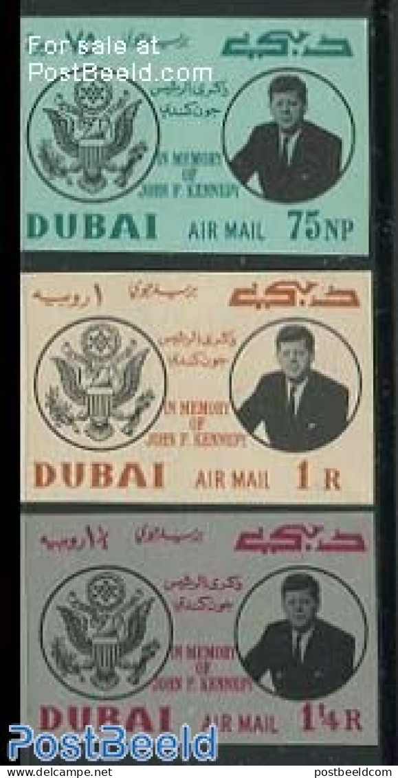 Dubai 1964 J.F. Kennedy 3v Imperforated, Mint NH, History - American Presidents - Dubai