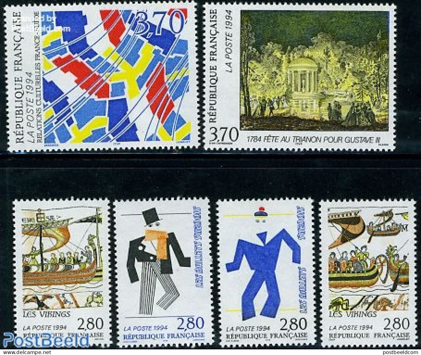 France 1994 Swedish Connections 6v, Mint NH, History - Transport - Flags - Ships And Boats - Nuevos