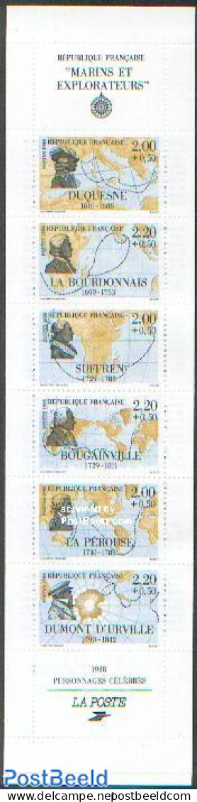 France 1988 Explorers 6v In Booklet, Mint NH, History - Various - Explorers - Stamp Booklets - Maps - Neufs