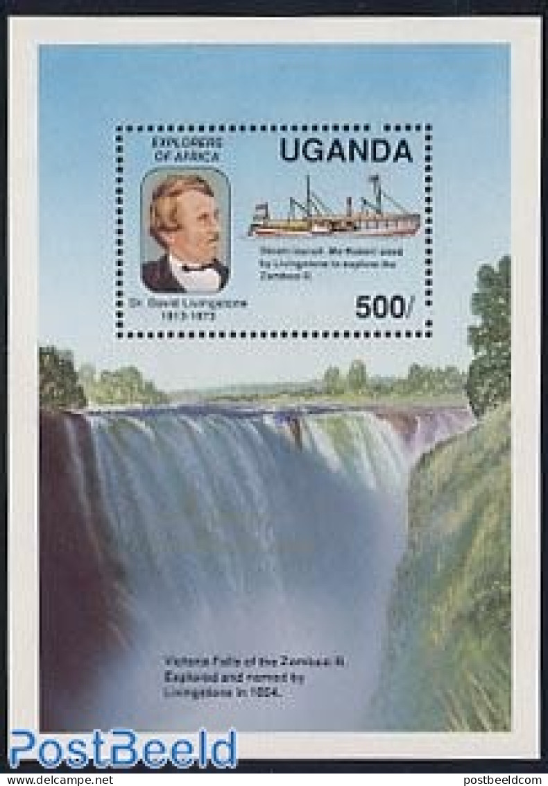 Uganda 1989 David Livingstone S/s, Mint NH, History - Nature - Transport - Explorers - Water, Dams & Falls - Ships And.. - Explorateurs