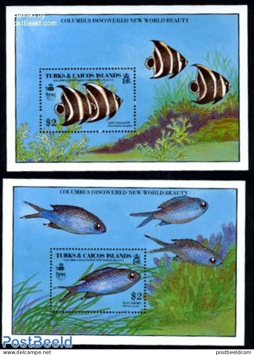 Turks And Caicos Islands 1990 Fish 2 S/s, Discovery Of America, Mint NH, Nature - Fish - Poissons