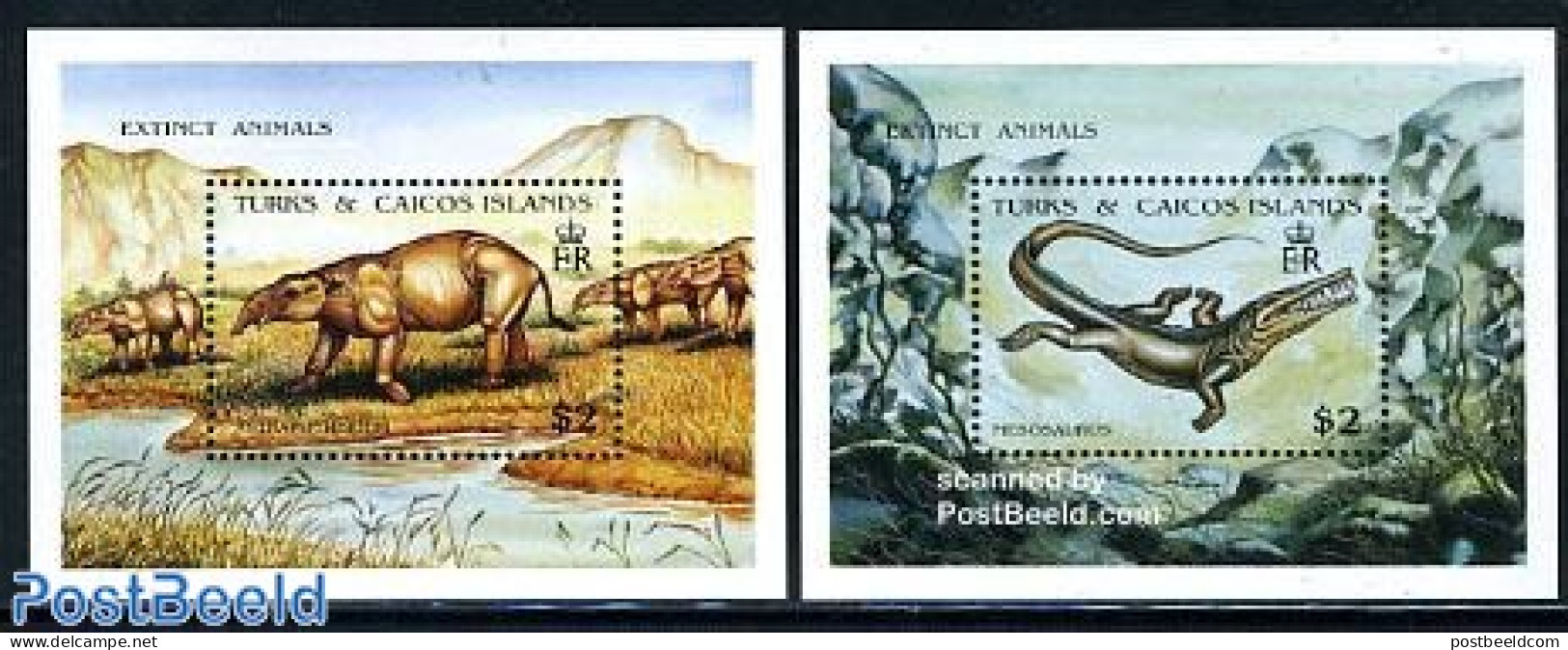 Turks And Caicos Islands 1991 Preh. Animals 2 S/s, Mint NH, Nature - Prehistoric Animals - Preistorici