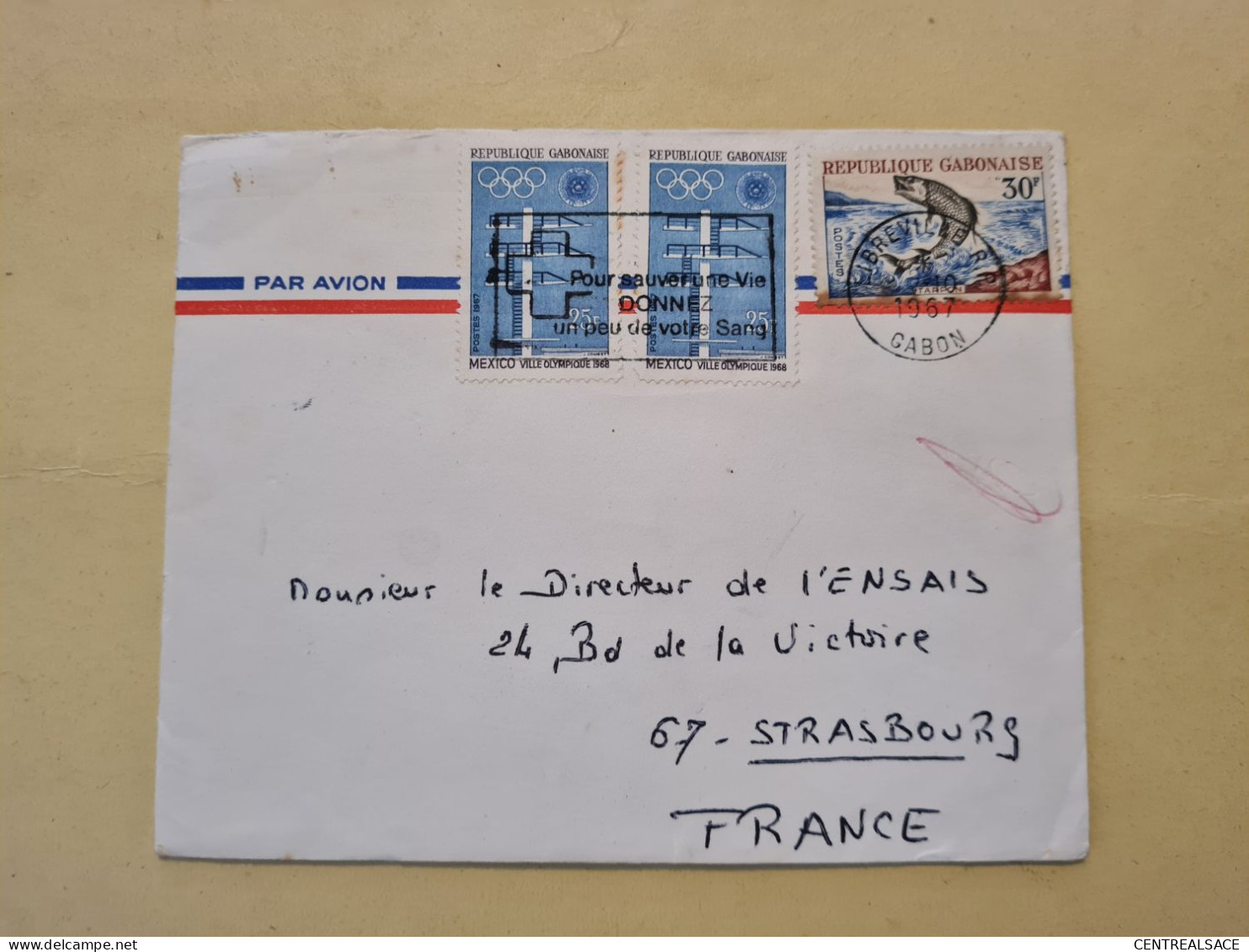 Lettre GABON LIBREVILLE 1967 MEXICO VILLE OLYMPIQUE FLAMME - Gabon