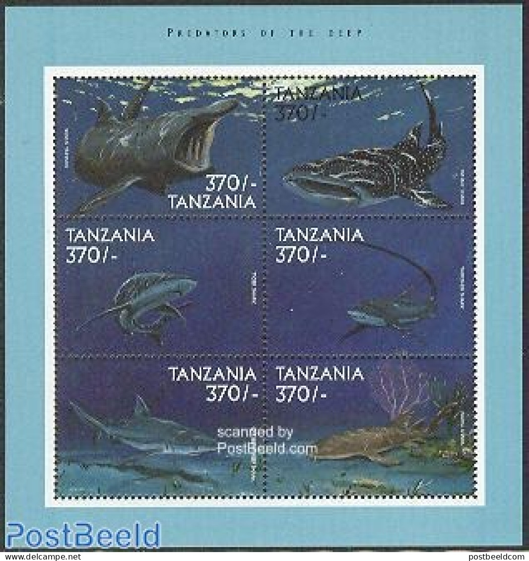 Tanzania 1999 Sharks 6v M/s, Mint NH, Nature - Fish - Sharks - Poissons
