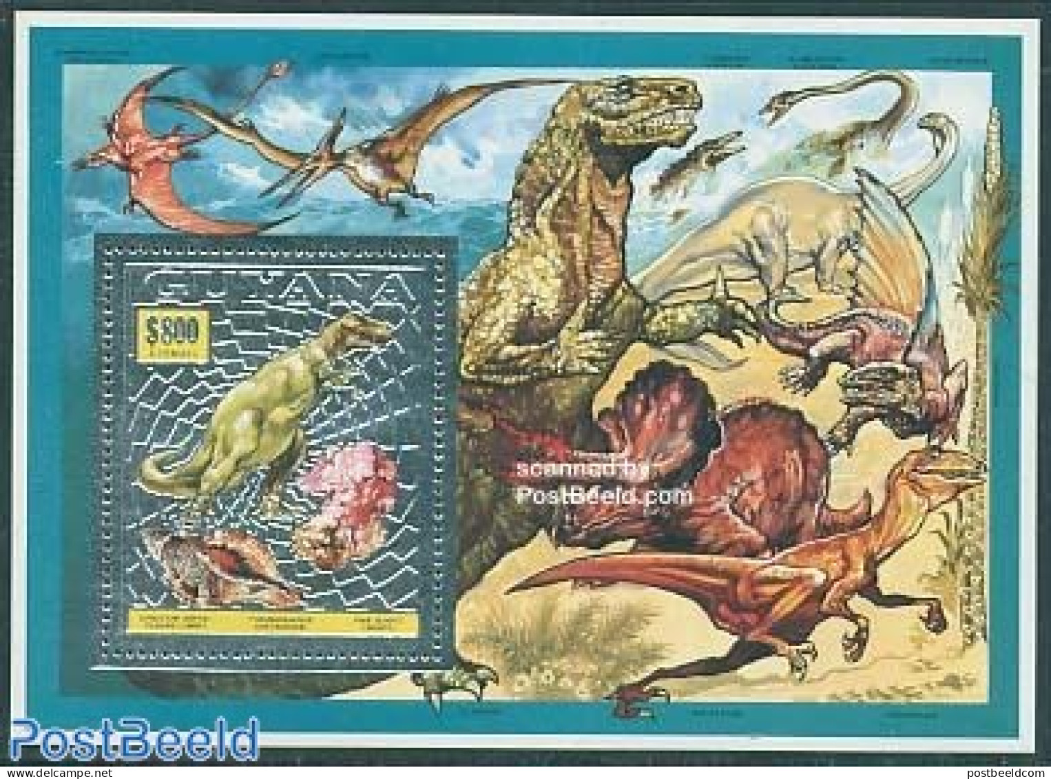 Guyana 1993 Preh. Animal S/s, Silver, Mint NH, History - Nature - Geology - Prehistoric Animals - Shells & Crustaceans - Préhistoriques
