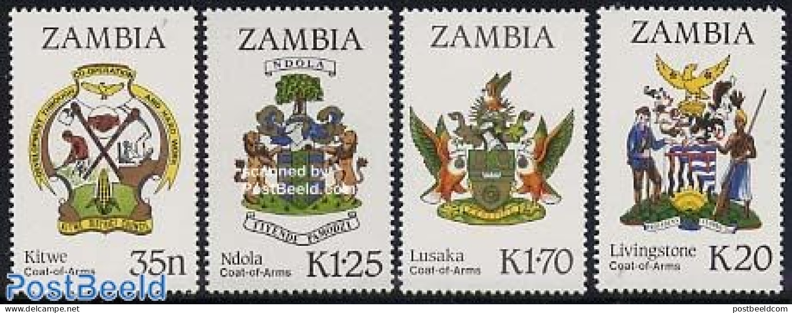 Zambia 1987 City Coat Of Arms 4v, Mint NH, History - Coat Of Arms - Zambie (1965-...)