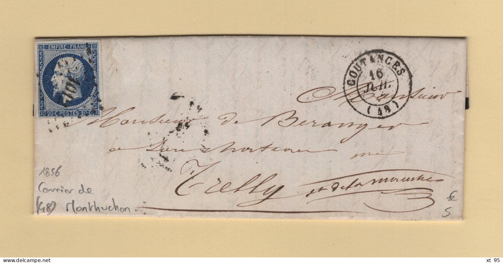 Coutances - 48 - Manche - 1856 - Courrier Ecrit à Monthuchon - 1849-1876: Classic Period