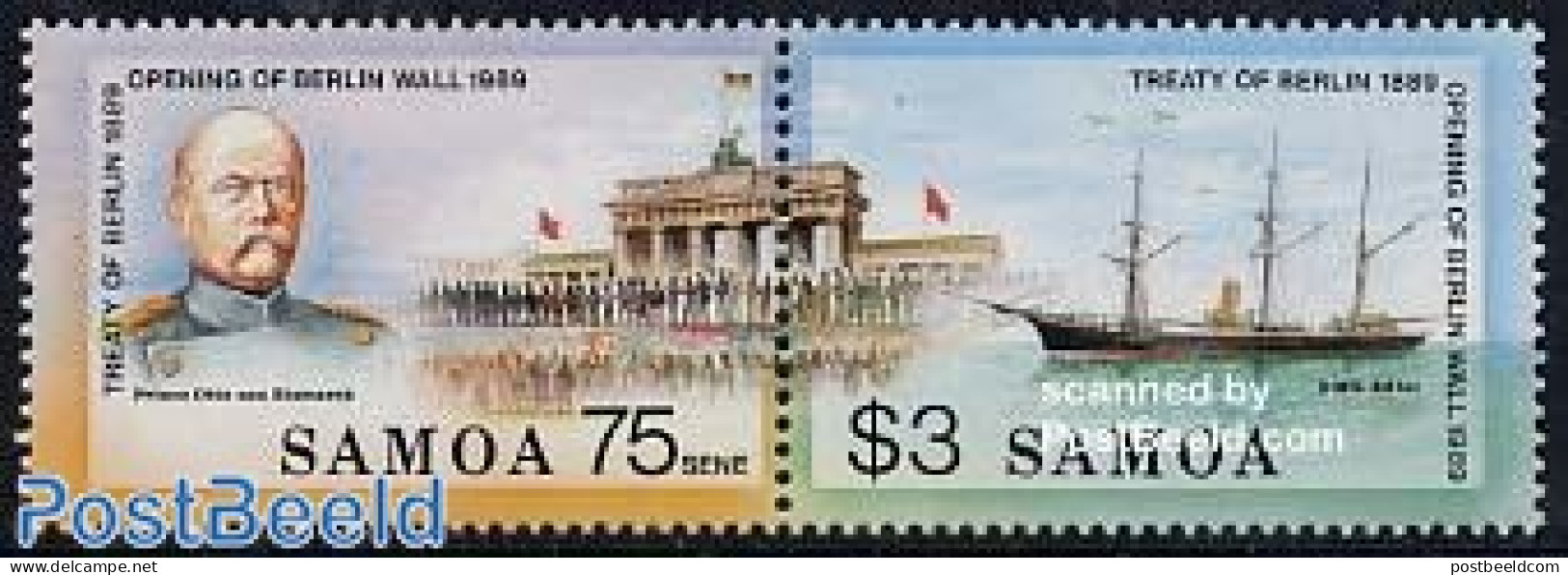 Samoa 1990 Fall Of The Berlin Wall 2v [:], Mint NH, History - Transport - Germans - History - Ships And Boats - Bateaux