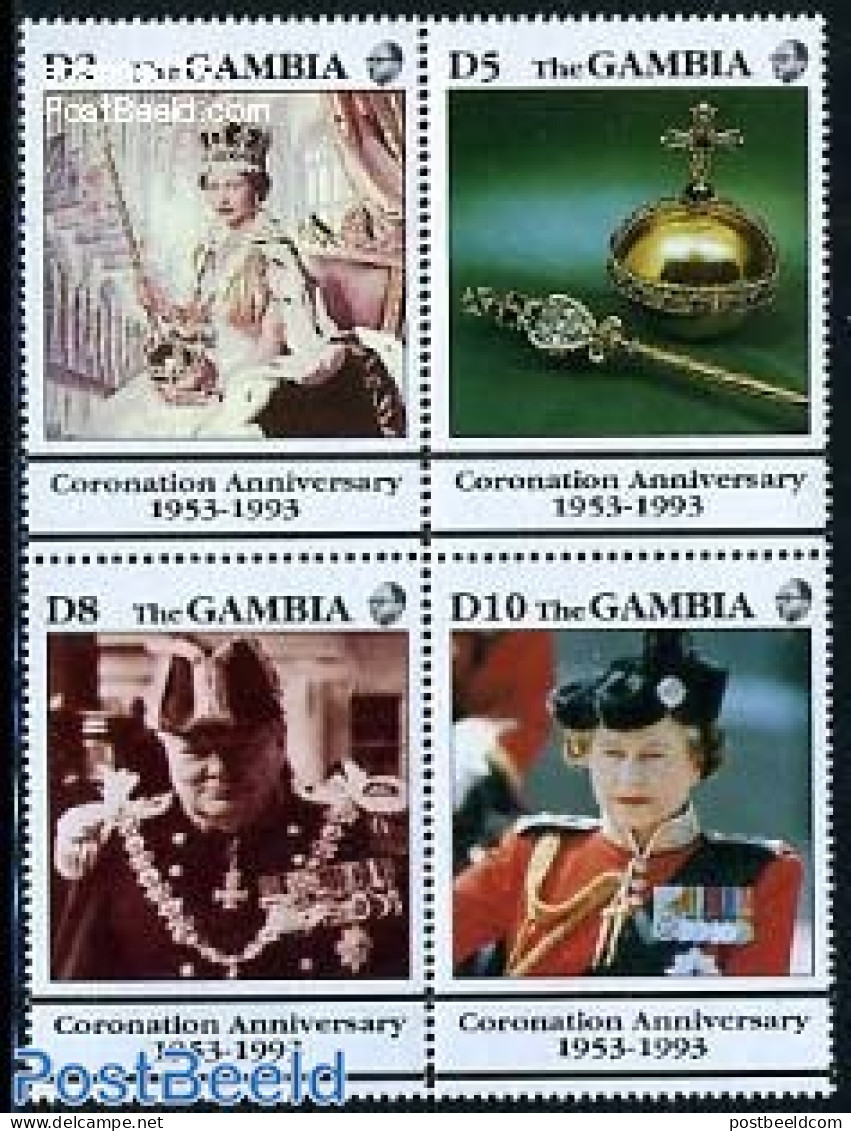 Gambia 1993 Coronation Anniv. 4v [+], Mint NH, History - Kings & Queens (Royalty) - Königshäuser, Adel