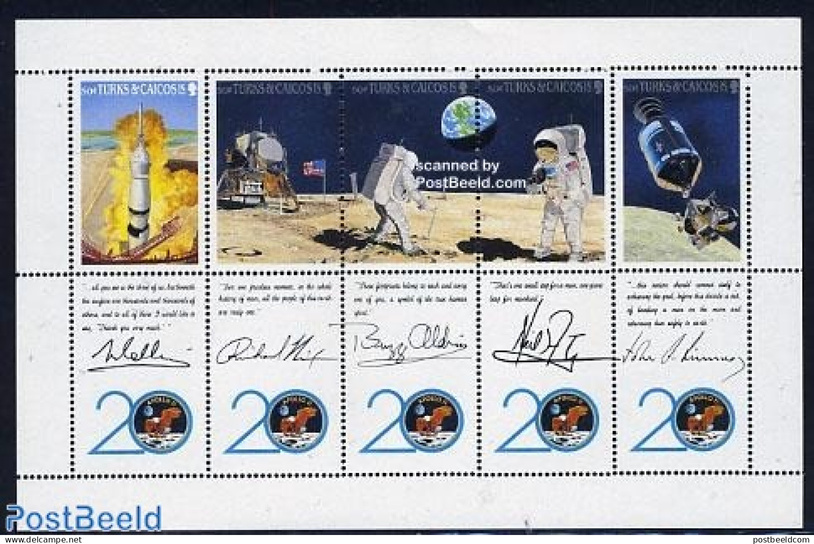 Turks And Caicos Islands 1990 Moonlanding 5v M/s, Mint NH, Transport - Space Exploration - Other & Unclassified