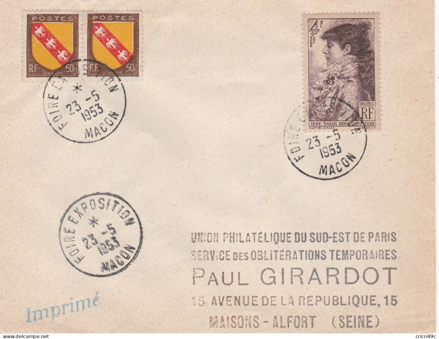 Enveloppe 1953  Foire Exposition MACON Le 23/05/1953   N° Y&T 738 - 757 - Lettres & Documents