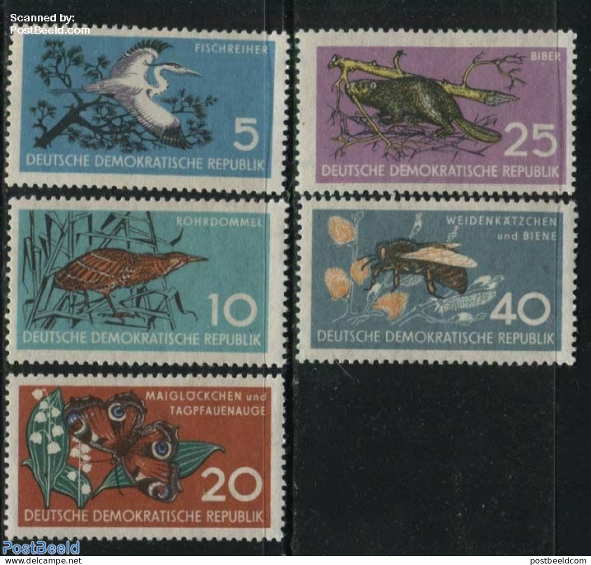 Germany, DDR 1959 Animals 5v, Mint NH, Nature - Animals (others & Mixed) - Bees - Birds - Butterflies - Insects - Nuovi