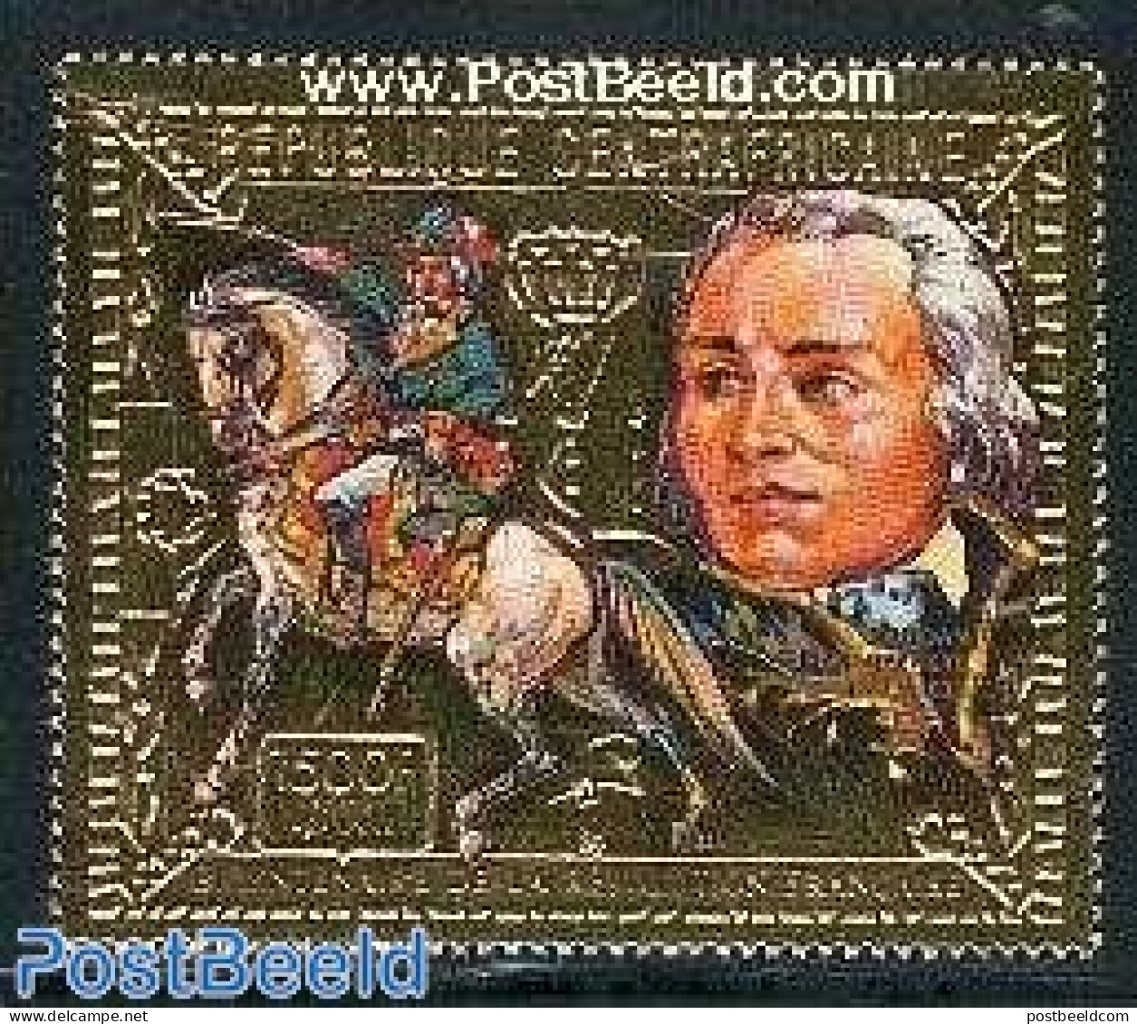 Central Africa 1989 French Revolution 1v, Gold, Mint NH, History - Nature - History - Horses - Centrafricaine (République)