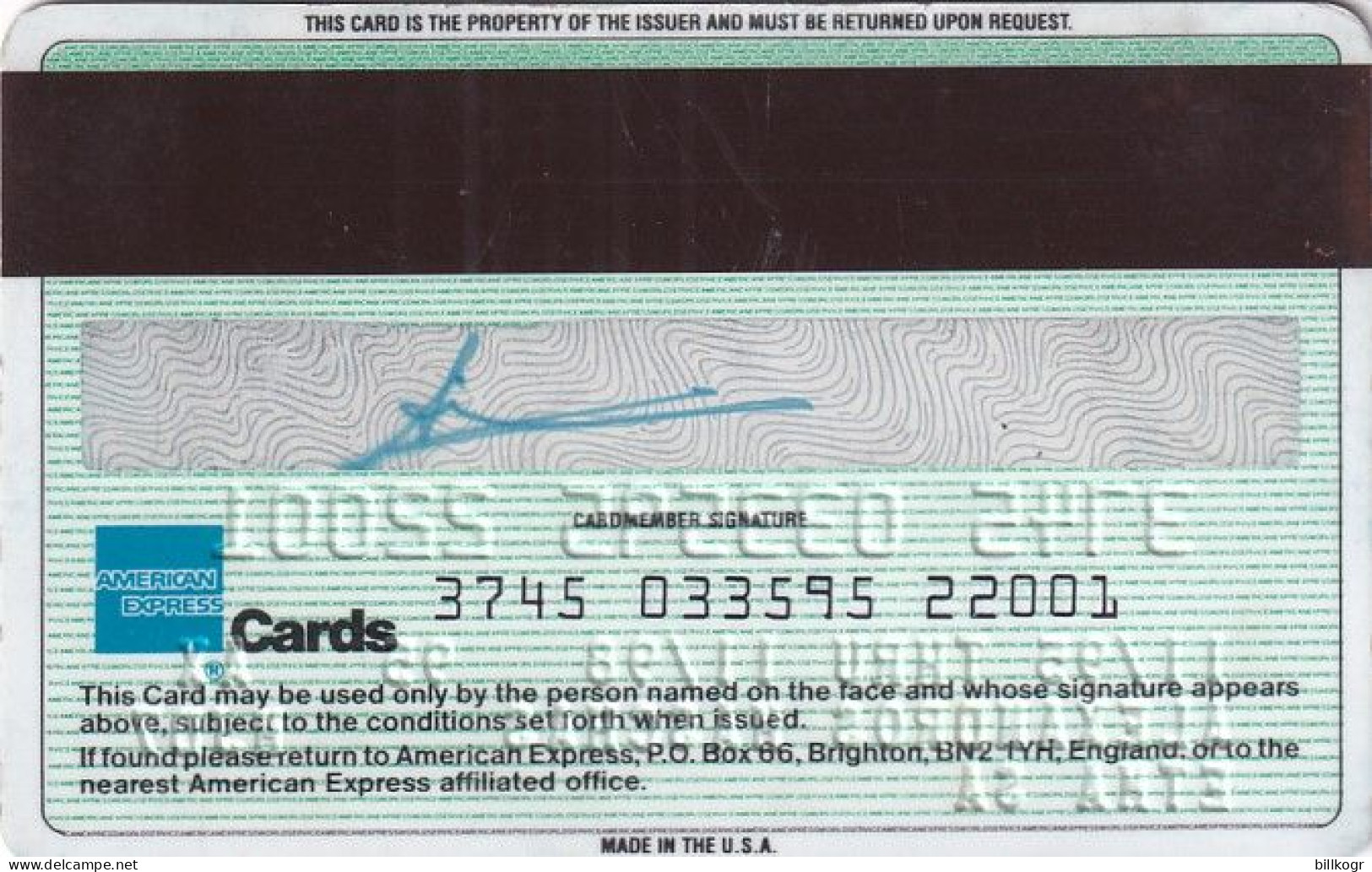 UK - American Express Bank, Corporate Card, Used - Krediet Kaarten (vervaldatum Min. 10 Jaar)