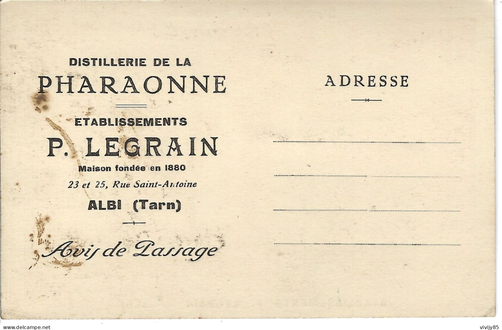 81 - ALBI - T.Belle Vue Animée De La Distillerie De La Pharaonne - " Avis De Passage " -Etablissements P. Legrain - Albi