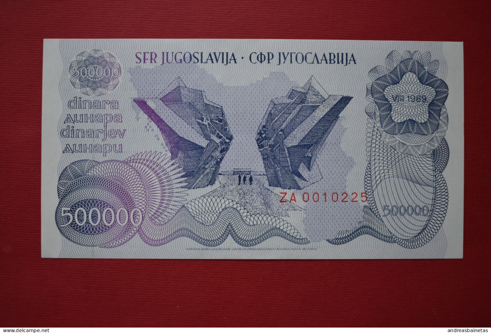 Banknotes  Yugoslavia 500 000 Dinara VIII 1989  ZA 0010225 - Yougoslavie