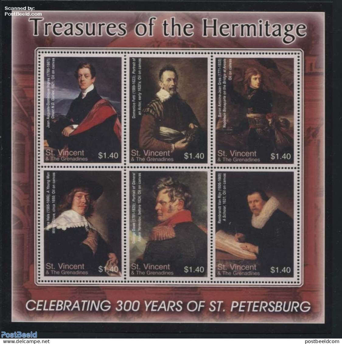 Saint Vincent 2004 Treasures Of The Hermitage 6v M/s, Mint NH, Art - Museums - Paintings - Rembrandt - Museos