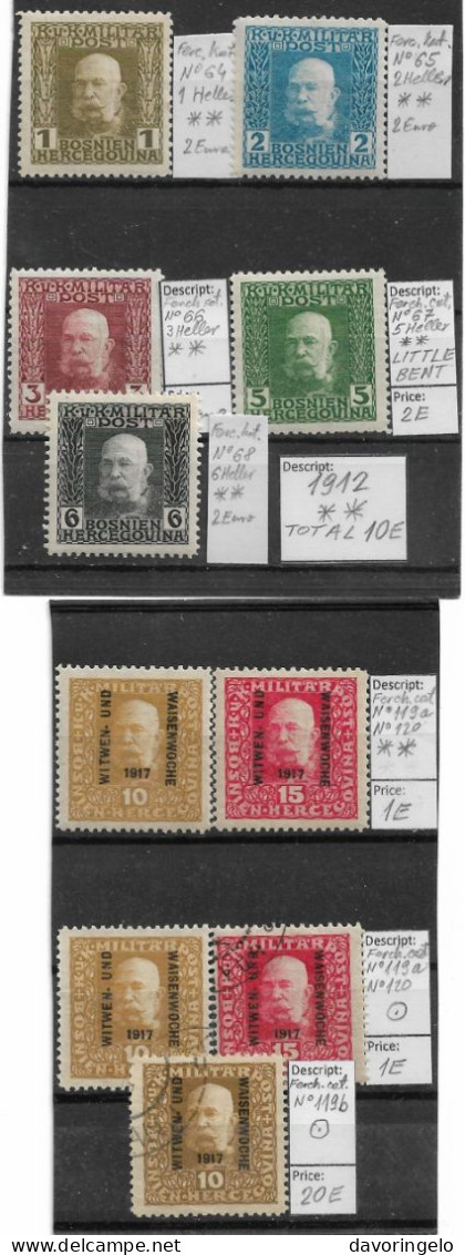 Bosnia-Herzegovina/Austria-Hungary, 1912 Year, No 64, 65, 66, 67 & 68, Never Hinged (**) - Bosnië En Herzegovina