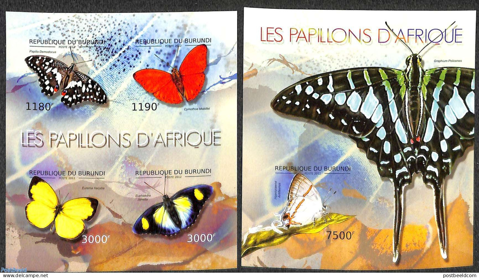 Burundi 2012 Butterflies 2 S/s, Imperforated, Mint NH, Nature - Butterflies - Other & Unclassified