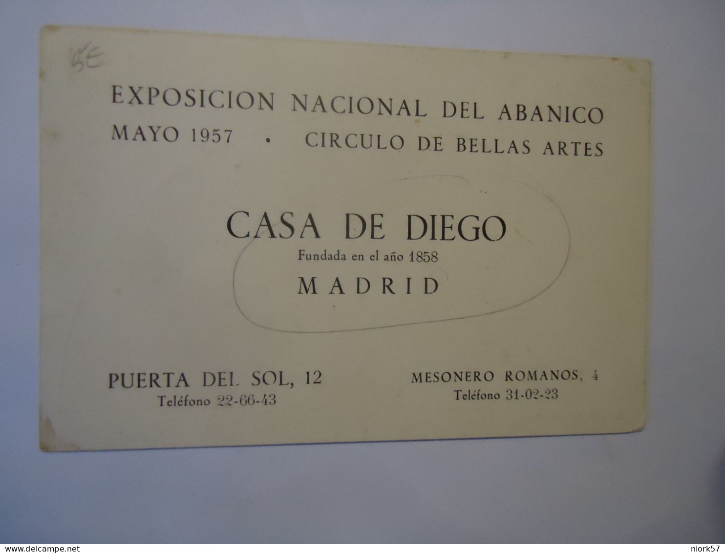 SPAIN  POSTCARDS  1957 EXPOCION MACIONAL DEL ABANICO CIRCULO DE BELLAS ARTES  NO 187 CATALOGO PAINTINGS - Otros & Sin Clasificación