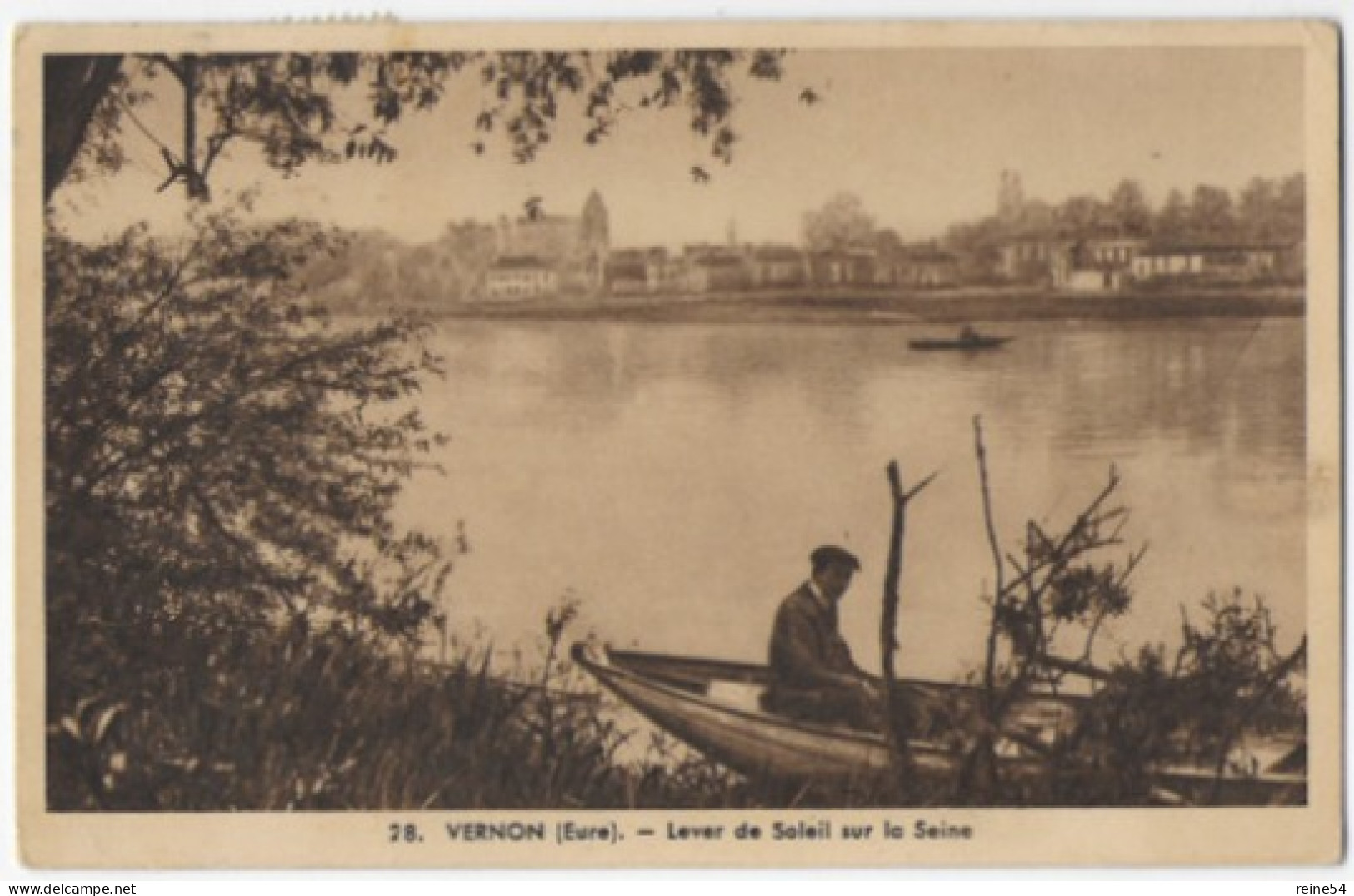 27 VERNON (Eure) Lever De Soleil Sur La Seine CPA Circulé 1956 Flamme Mantes La Jolie Edit G. André (pêcheur Bateau) - Vernon