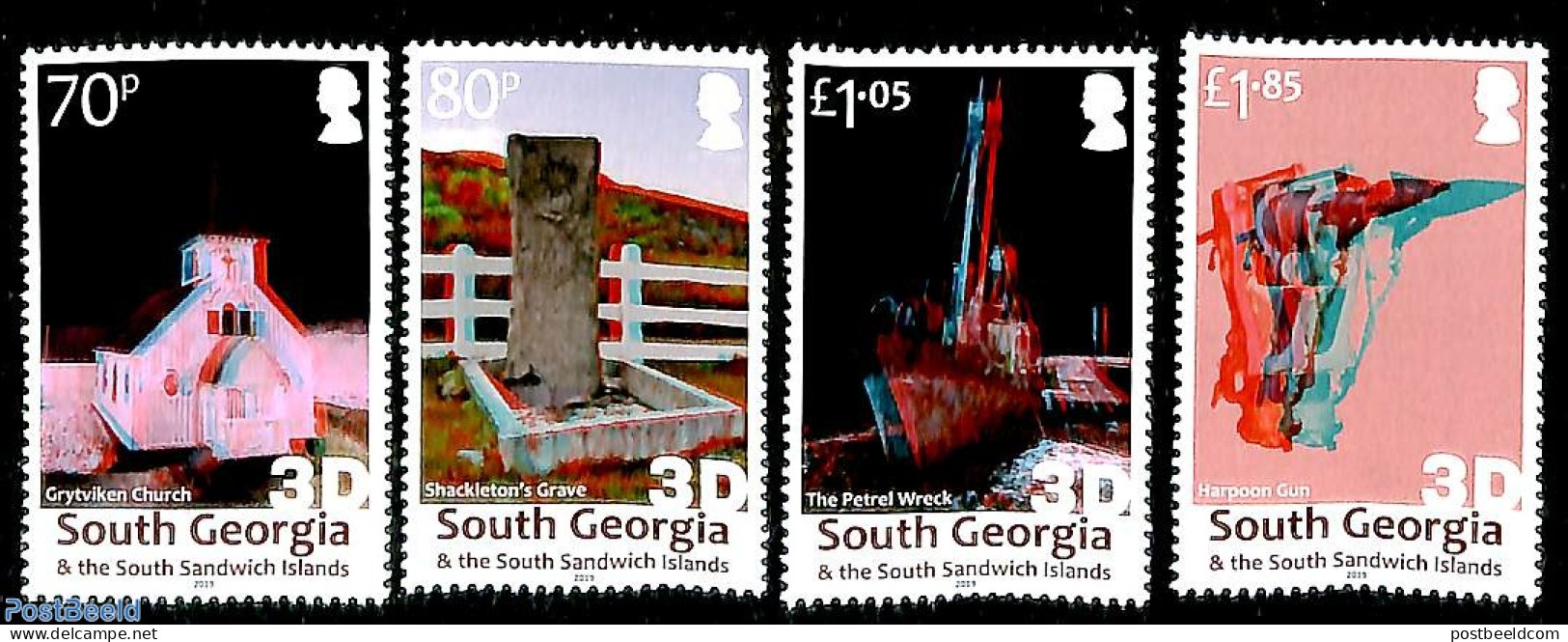 South Georgia / Falklands Dep. 2019 Grytviken Church 4v, 3-D Stamps, Mint NH, Religion - Various - Churches, Temples, .. - Eglises Et Cathédrales