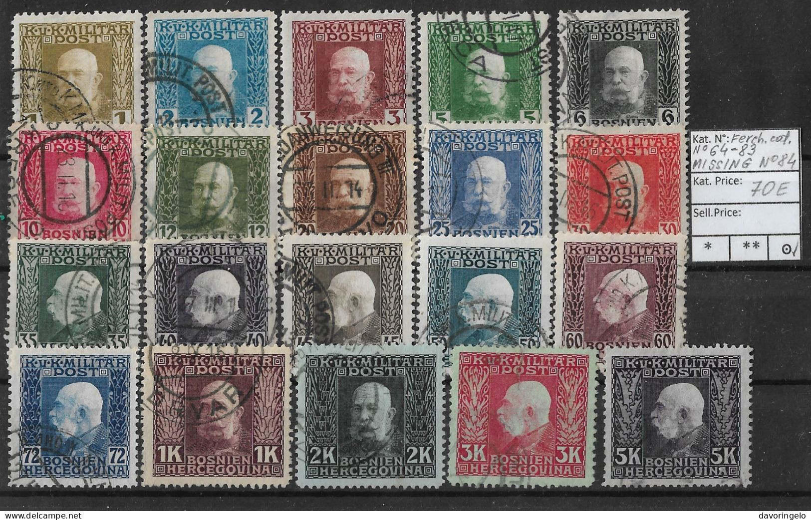 Bosnia-Herzegovina/Austria-Hungary, 1912 Year, No 64-83 (missing No 84), Cancelled - Bosnië En Herzegovina