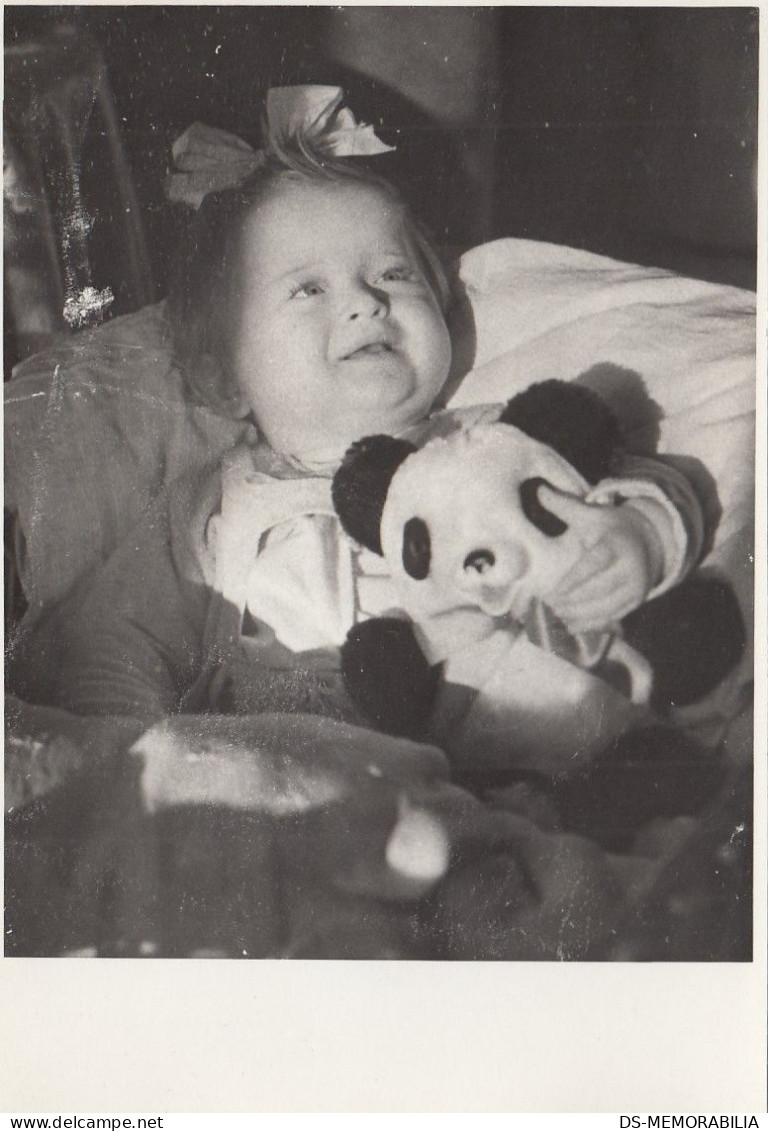 Child W Down Syndrome Holding A Panda Bear Toy Old Photo - Games & Toys