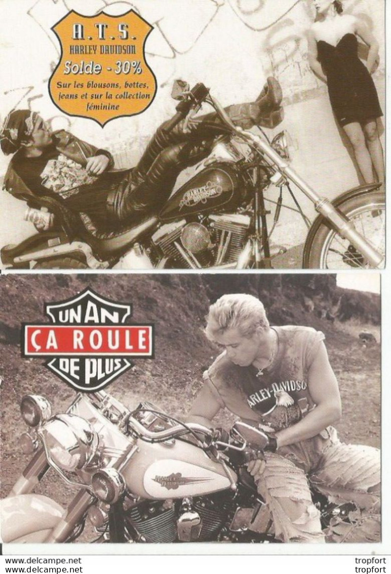 F27 / CARTE CPM Publicitaire PUB Card Cart' Com Artiste MODE Moto HARLEY DAVIDSON ça Roule Lot 2 CP - Publicités