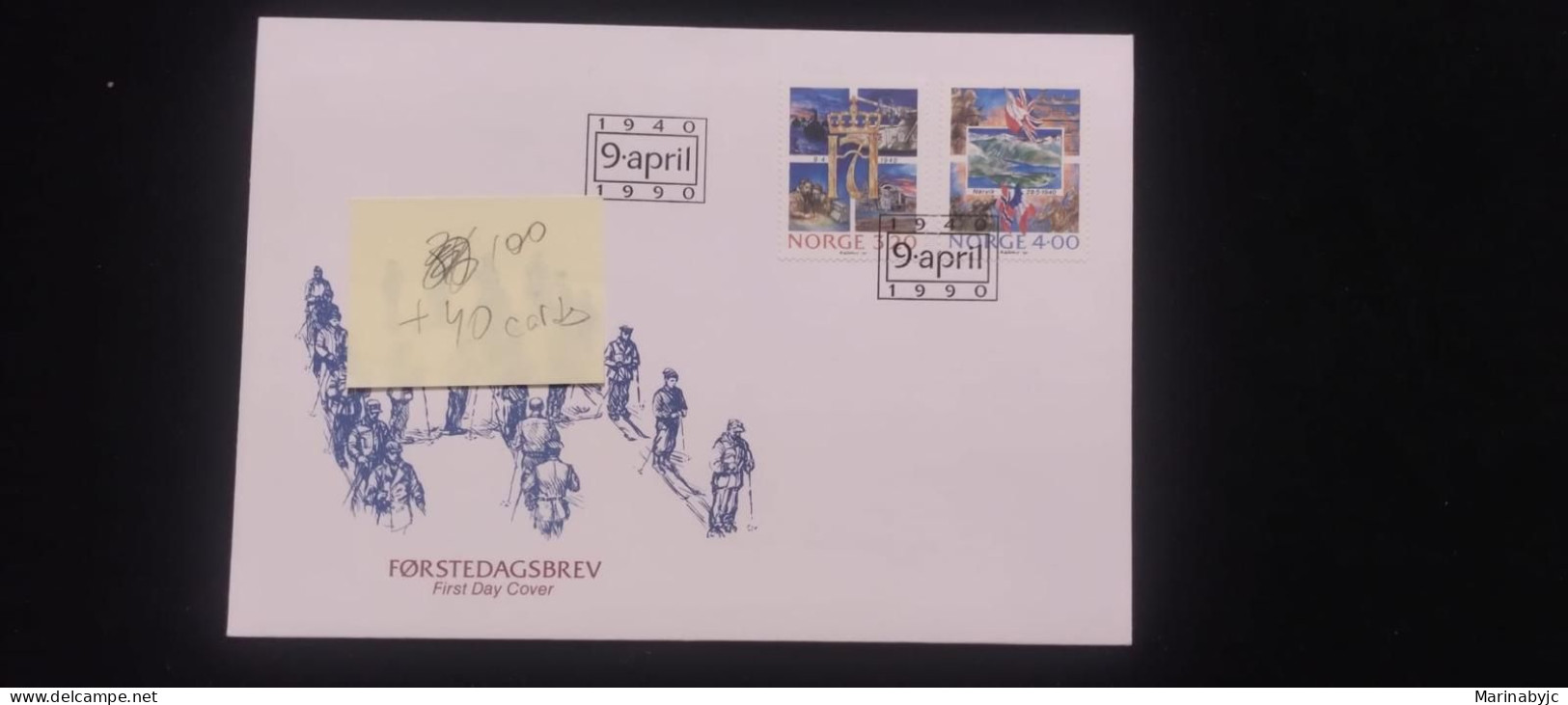 C) 1990. NORWAY. FDC.50 ANNIVERSARY OF THE NAZI INVASION, EMBLEM OF KING HAAKON. DOUBLE STAMP. XF - Sonstige & Ohne Zuordnung