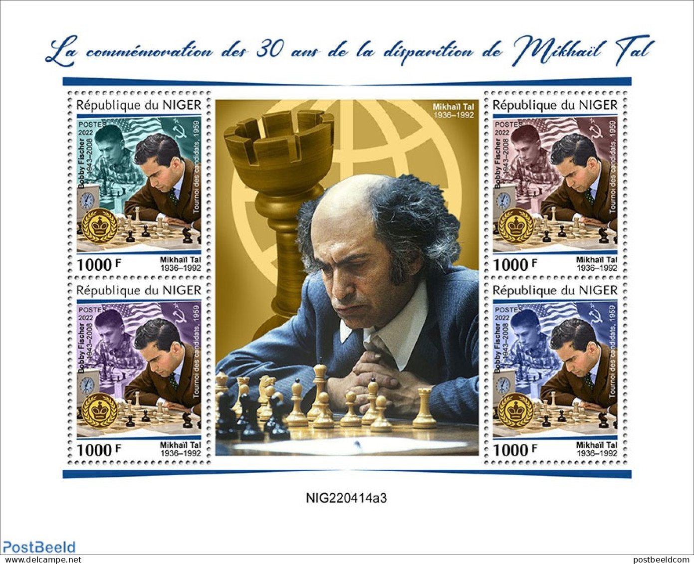Niger 2022 30th Memorial Anniversary Of Mikhail Tal, Mint NH, Sport - Chess - Chess