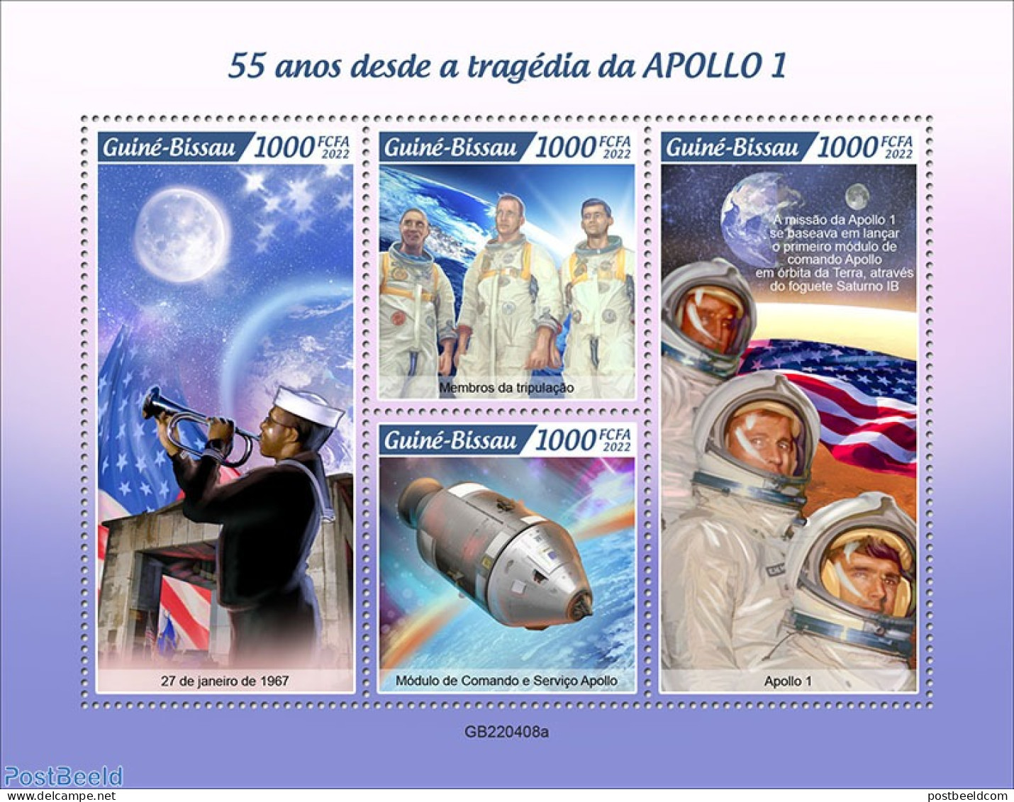 Guinea Bissau 2022 55 Years After The Apollo 1 Tragedy, Mint NH, Transport - Space Exploration - Guinea-Bissau