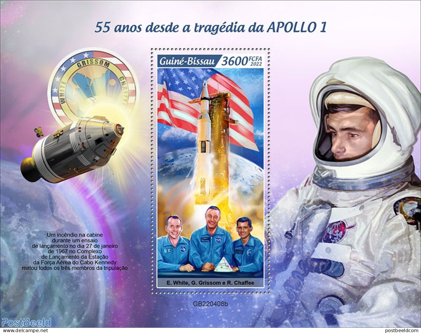 Guinea Bissau 2022 55 Years After The Apollo 1 Tragedy, Mint NH, Transport - Space Exploration - Guinea-Bissau