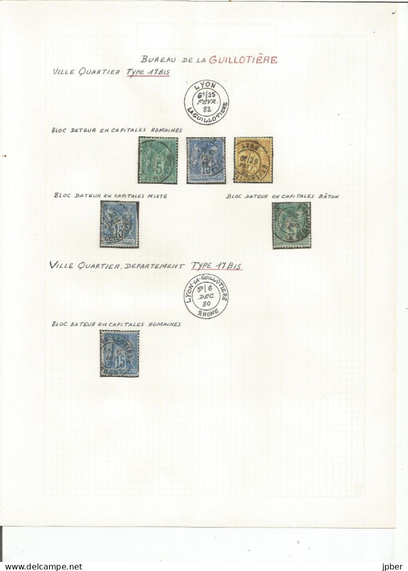 France - LYON - Etude Des Cachets Du Bureau LA GUILLOTIERE De 1852 à Type Sage - 8 Timbres Et 6 Lettres Et Documents - 1849-1876: Période Classique