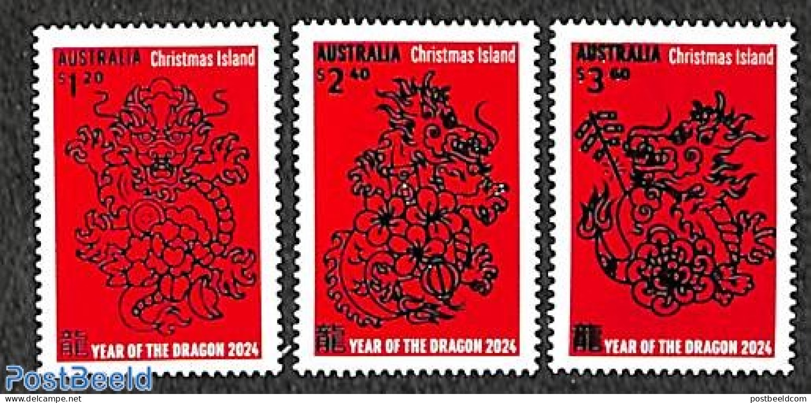 Christmas Islands 2024 Year Of The Dragon 3v, Mint NH, Various - New Year - Nouvel An