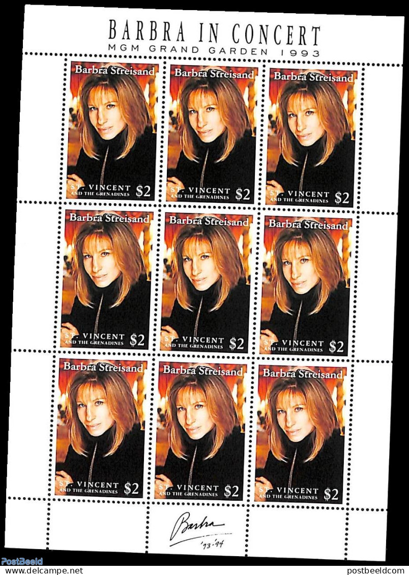 Saint Vincent 1993 Barbara Streisand M/s, Mint NH, Performance Art - Music - Popular Music - Musique