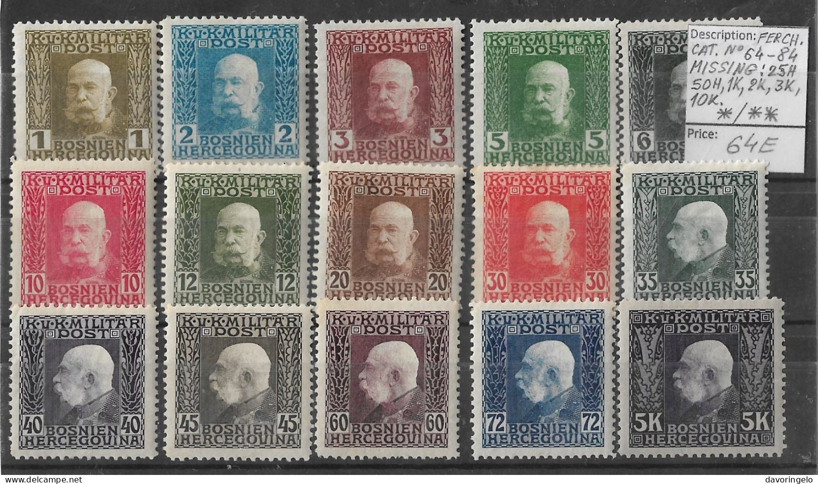 Bosnia-Herzegovina/Austria-Hungary, 1912 Year, No 64-84 (missing No 72, 77, 80, 81, 82, 84), Mixed (*/**) - Bosnien-Herzegowina