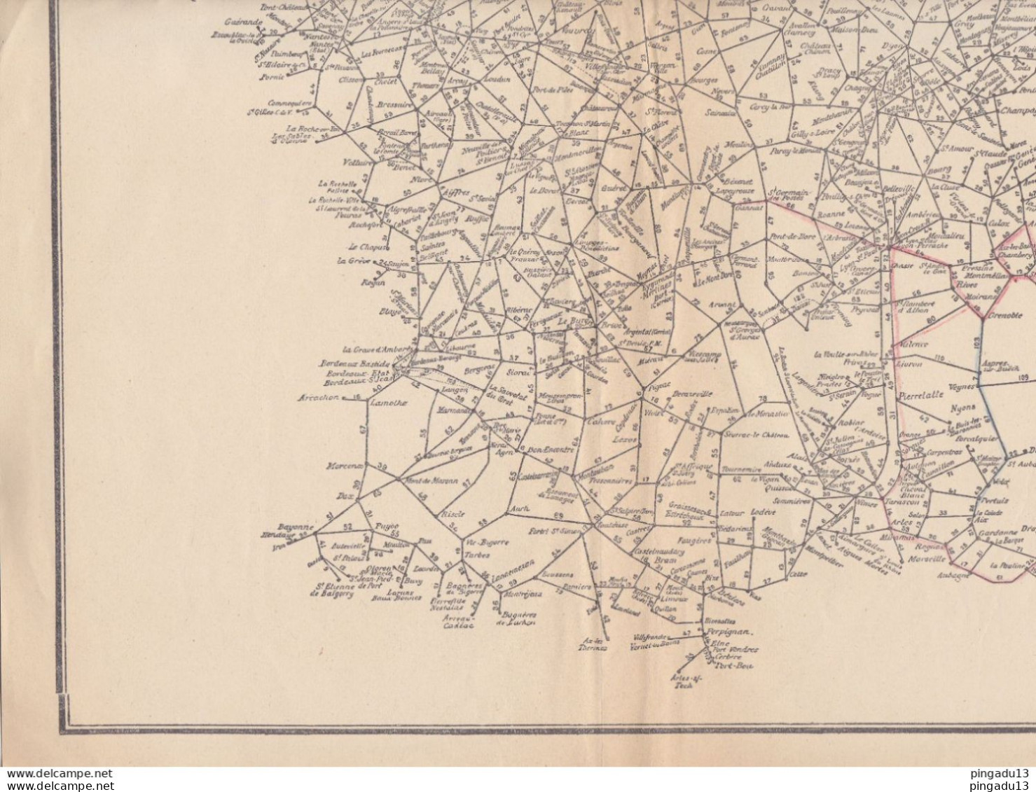 Fixe Chemin De Fer Carte Des Parcours Français .... Années 20-30 Beau Format Très Bon état - Chemin De Fer