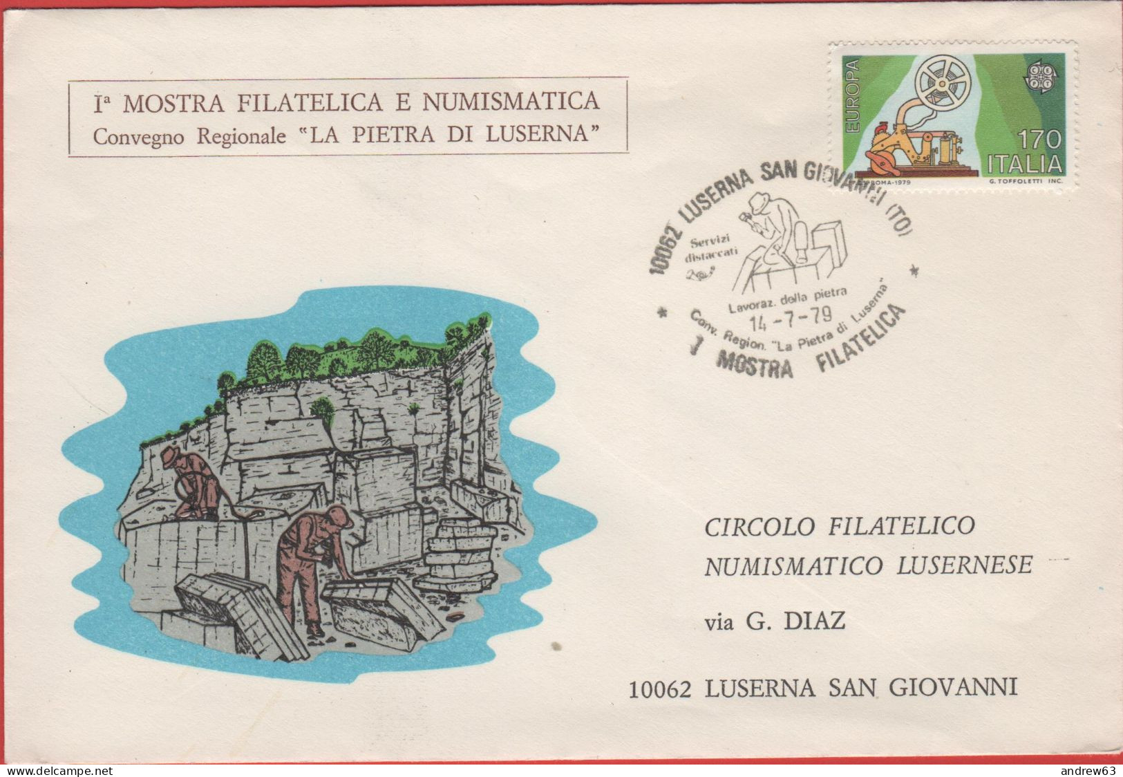 ITALIA - ITALIE - ITALY - 1979 - 170 Europa Cept + Annullo 1a Mostra Filatelica Luserna San Giovanni - Expositions Philatéliques