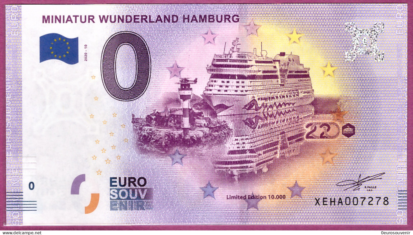 0-Euro XEHA 2020-10 MINIATUR WUNDERLAND HAMBURG - KREUZFAHRTSCHIFF - Private Proofs / Unofficial
