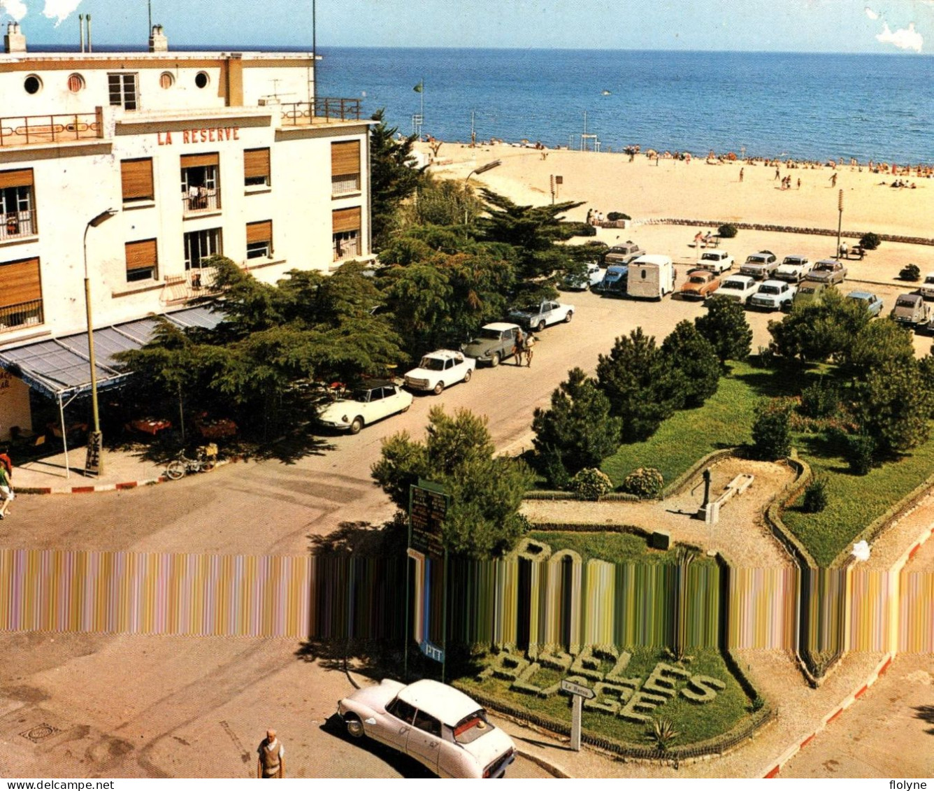 Argelès Sur Mer - Le Rond Point Et La Plage Du Centre - Automobile Voiture CITROËN DS - Résidence LA RESERVE - Argeles Sur Mer