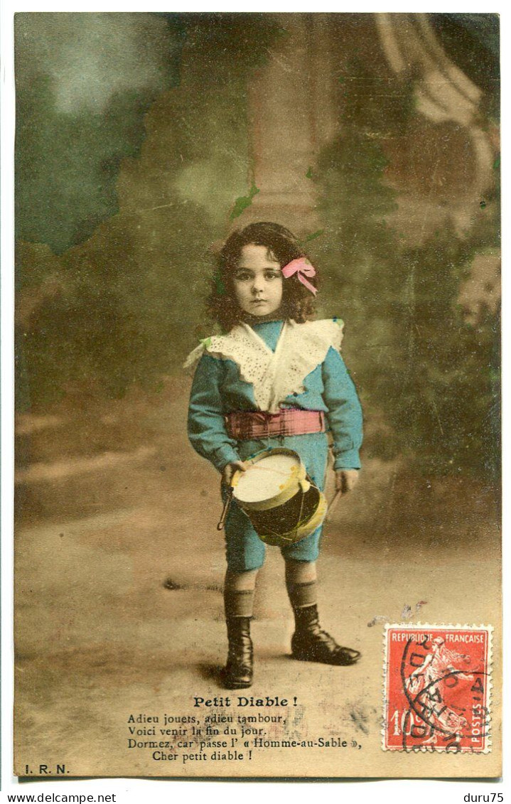 CPA Fantaisie Ecrite En 1910 * Jeune Enfant Au Tambour Petit Diable - Sonstige & Ohne Zuordnung