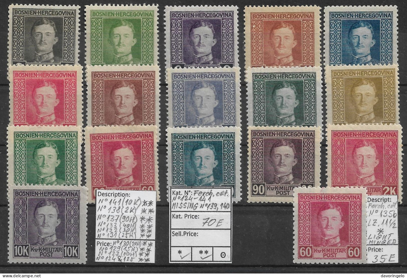 Bosnia-Herzegovina/Austria-Hungary, 1917 Year, No 124-141 (missing No 139 & 140), (*/**) - Bosnien-Herzegowina