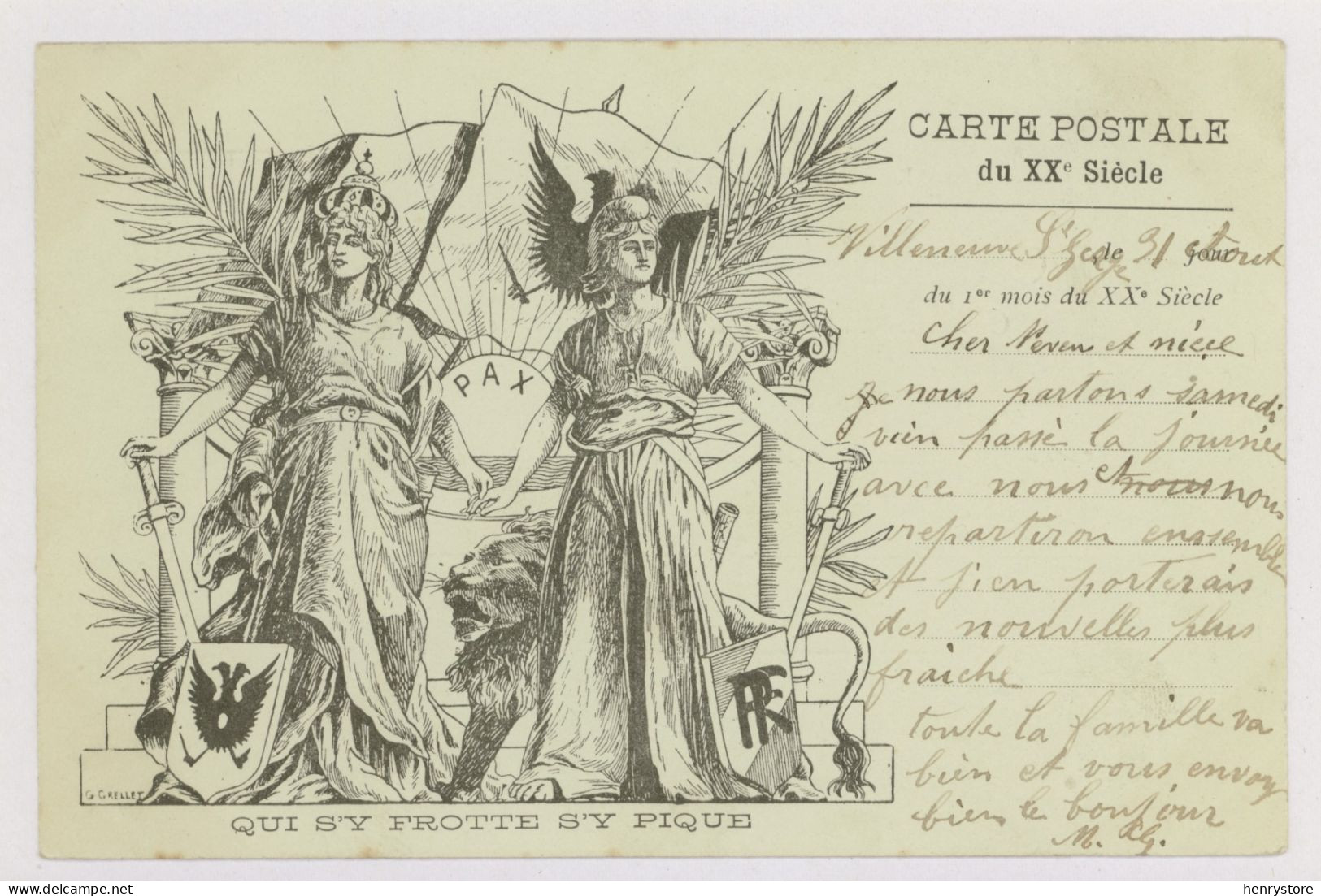 Illustrateur, Grellet : Carte Postale Du XX° Siècle : Qui S'y Frotte S'y Pique, 1903 - Pax, Marianne (z3679) - Patriottiche