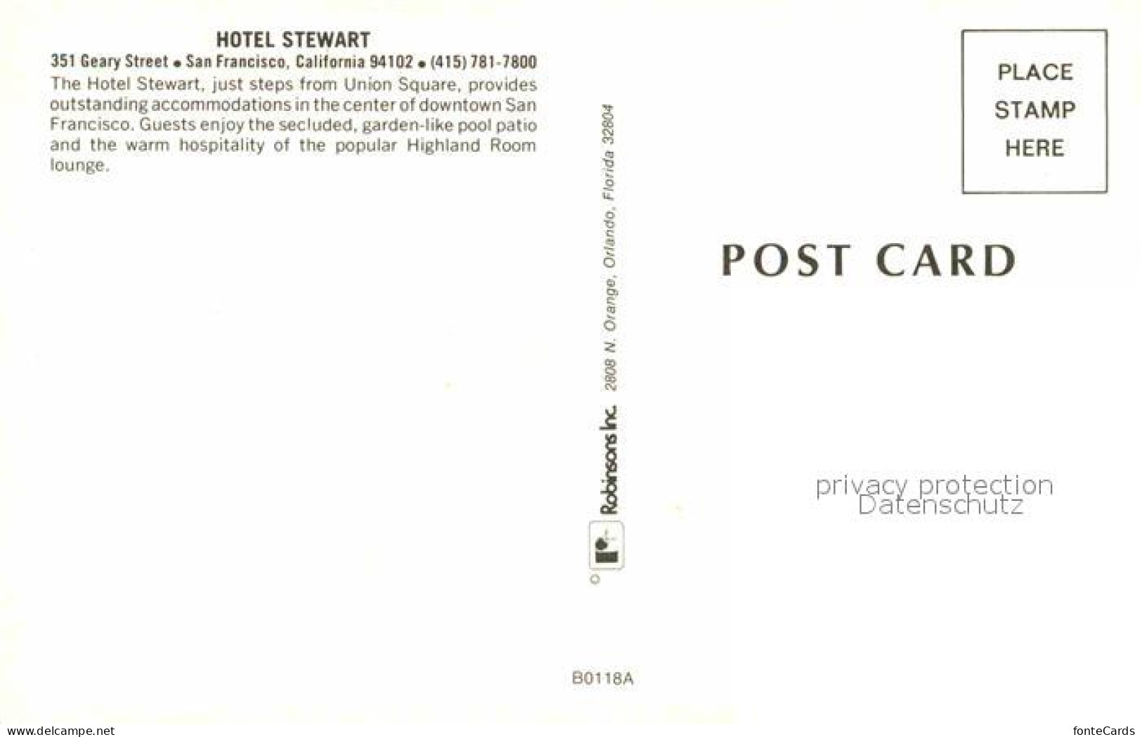 72826505 San_Francisco_California Hotel Stewart  - Autres & Non Classés