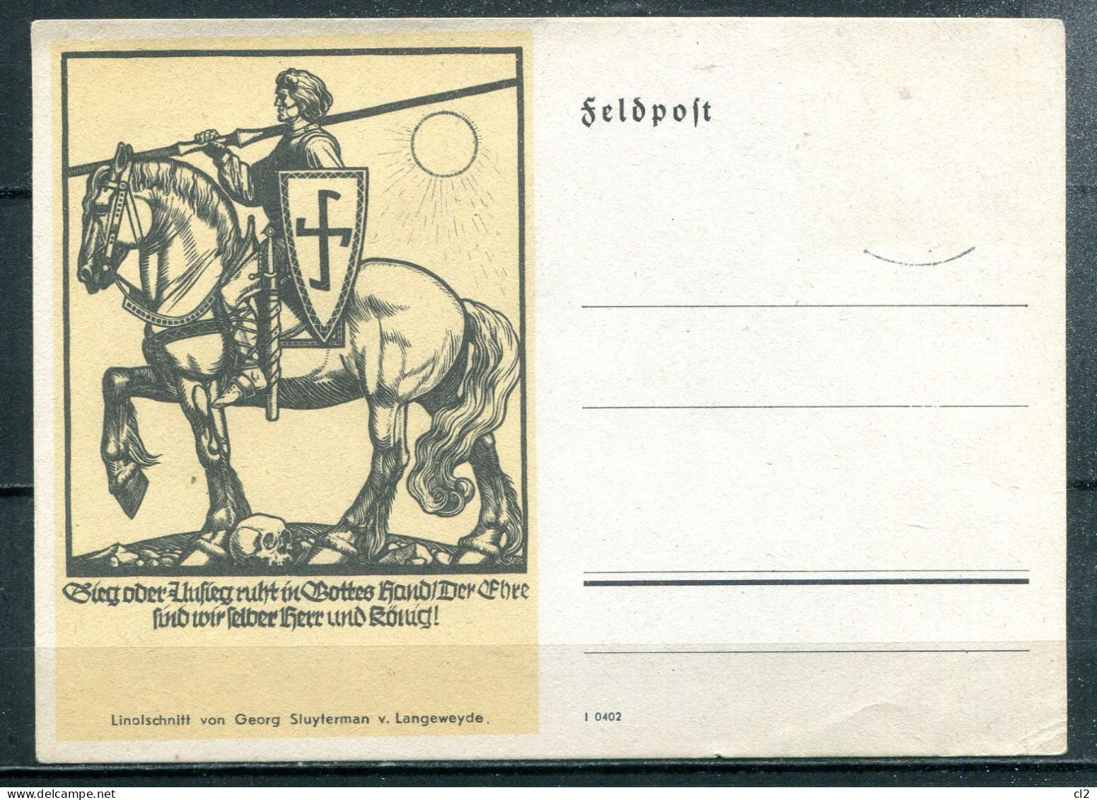 ALLEMAGNE - Lot De 3 Cartes "Feldpost" Illustrées Par Des Linogravures De Georg Sluyterman Von Langeweyde - Oorlog 1939-45