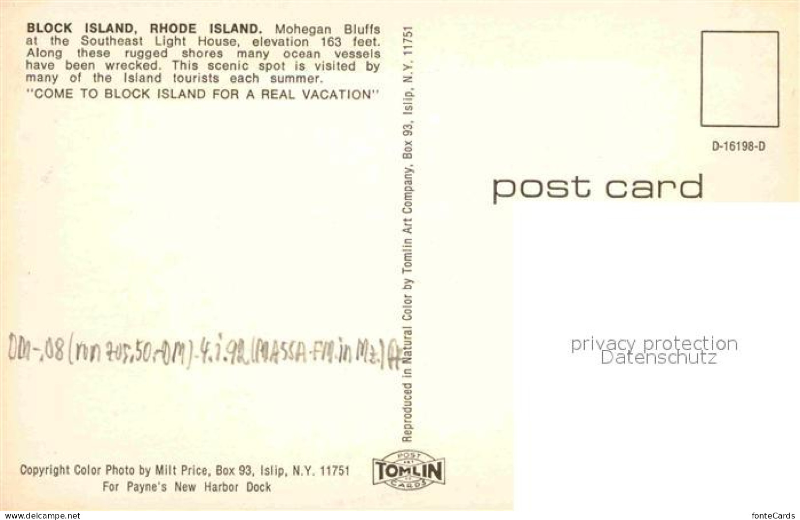 72824045 Block_Island Mohegan Bluffs At Southeast Light House - Altri & Non Classificati