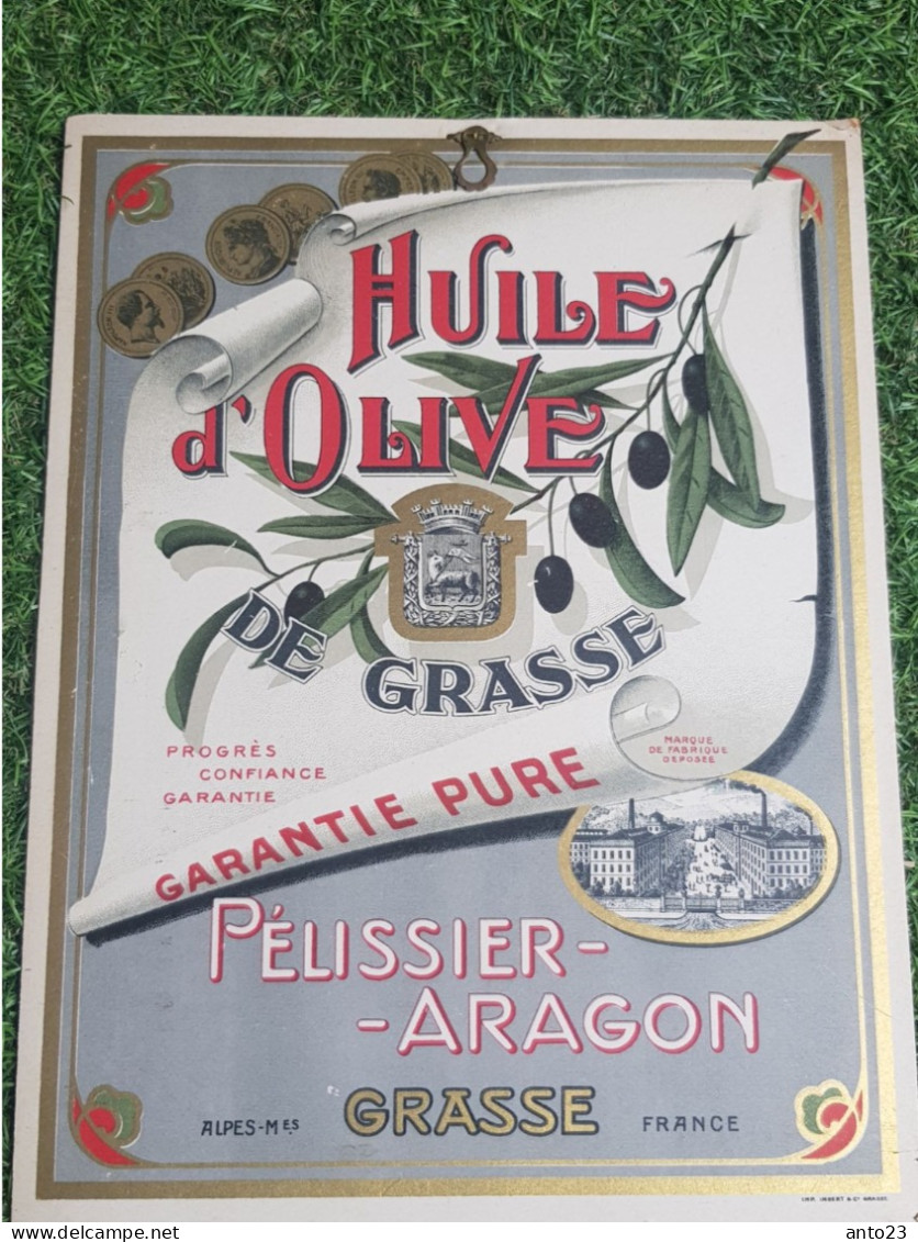 Plaque Carton 280mmx 210mm HUILE D OLIVE DE GRASSE Superbe état - Publicités